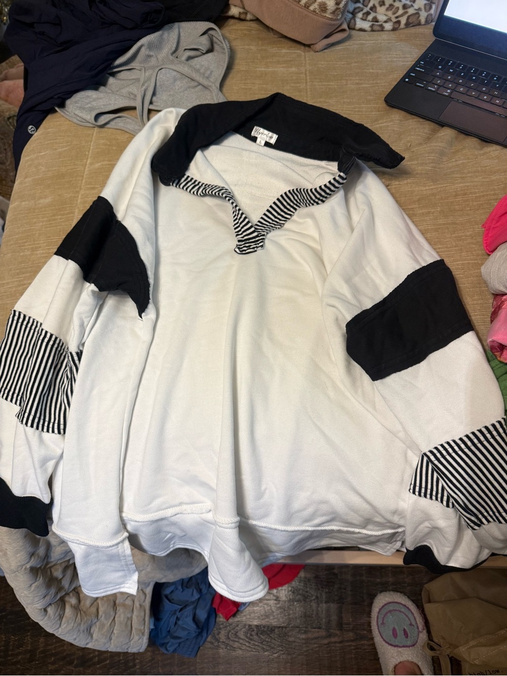 Striped Accent Black & White Pullover